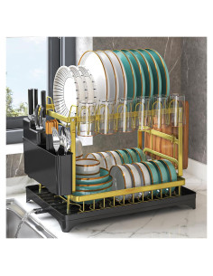 Escurridor de Platos Dorado IBEDMAZIE 2 Niveles Resistente