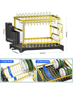 Escurridor de Platos Dorado IBEDMAZIE 2 Niveles Resistente 2