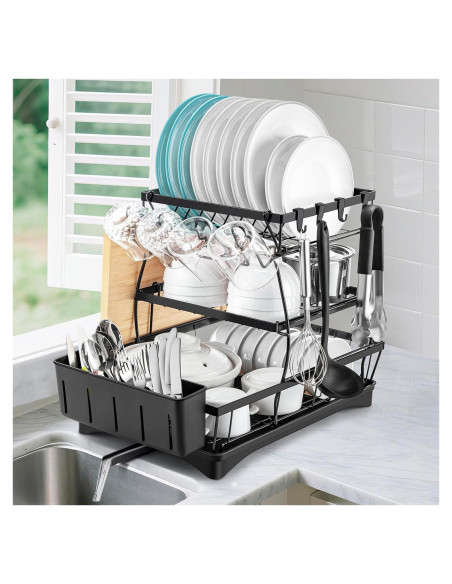 Escurridor de Platos Inkhut 3 Niveles Acero Inoxidable Negro