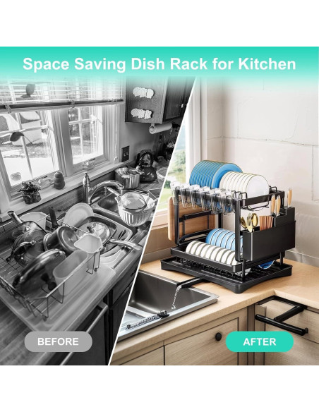 Estante para Secar Platos BCWW 2 Niveles 42x30x30 cm Negro