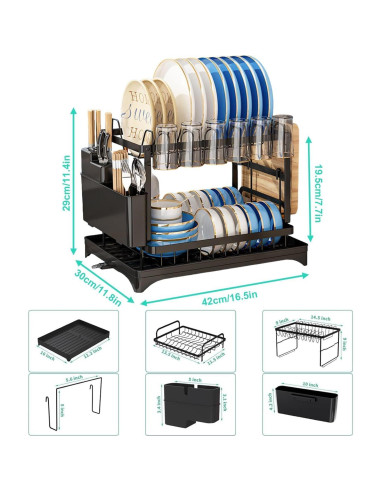 Estante para Secar Platos BCWW 2 Niveles 42x30x30 cm Negro
