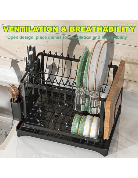 Estante para Secar Platos BCWW 2 Niveles 42x30x30 cm Negro