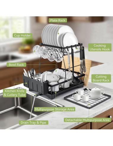 Escurridor de Platos Inkhut 3 Niveles Acero Inoxidable Negro