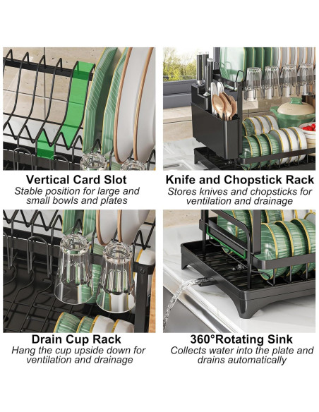 Estante para Secar Platos BCWW 2 Niveles 42x30x30 cm Negro