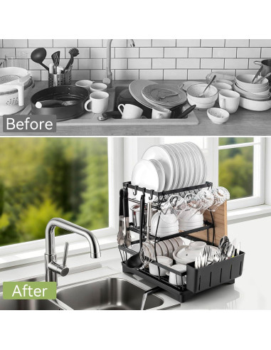 Escurridor de Platos Inkhut 3 Niveles Acero Inoxidable Negro