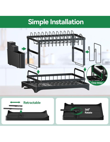 Estante para Secar Platos BCWW 2 Niveles 42x30x30 cm Negro