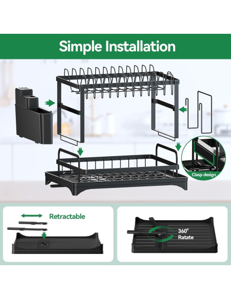 Estante para Secar Platos BCWW 2 Niveles 42x30x30 cm Negro