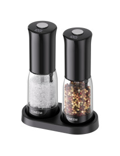 Juego de Molinillos Eléctricos de Sal y Pimienta TOMEEM - Recargables, 5 Niveles, Luz LED