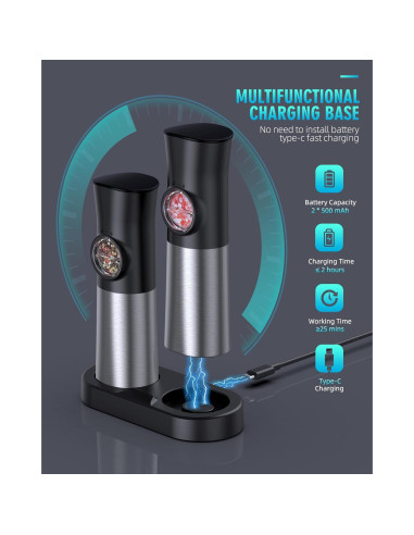Molinillos Eléctricos de Sal y Pimienta EVANLAN - Acero Inoxidable