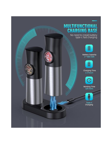 Molinillos Eléctricos de Sal y Pimienta EVANLAN - Acero Inoxidable