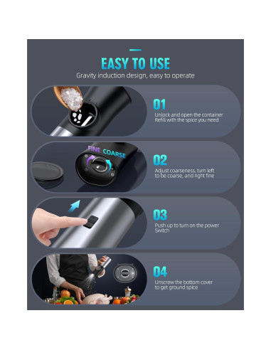 Molinillos Eléctricos de Sal y Pimienta EVANLAN - Acero Inoxidable