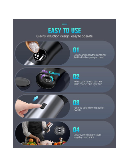 Molinillos Eléctricos de Sal y Pimienta EVANLAN - Acero Inoxidable
