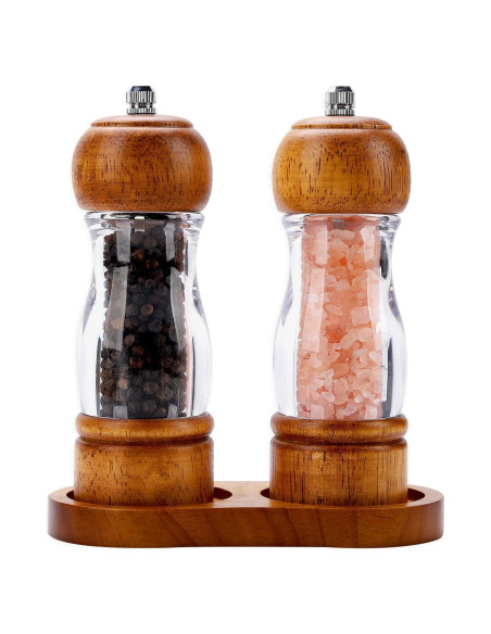 Juego de 2 Molinillos de Pimienta Dzmbv de Madera y Acrílico 16 cm