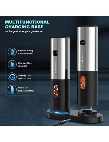 Juego de Molinillos Eléctricos Recargables DERGUAM con Luz LED