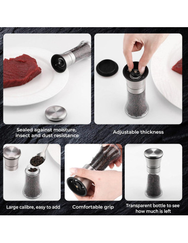 Juego de 12 Molinillos de Sal y Pimienta Nuenen 177 ml Acero Inoxidable