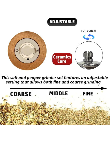 Juego de Molinillos de Pimienta y Sal HONISOX - Madera 12.7 y 15.2 cm