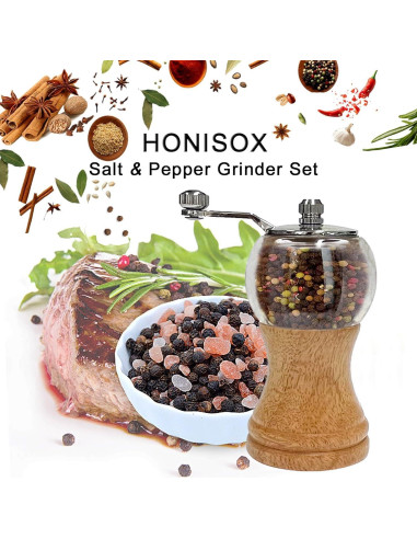 Juego de Molinillos de Pimienta y Sal HONISOX - Madera 12.7 y 15.2 cm