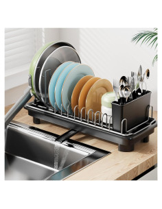 Escurridor de Platos Compacto Laveshop Negro con Drenaje Automático