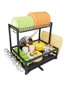 Estante Secar Platos 2 Niveles Simple Trending Acero Inoxidable Negro