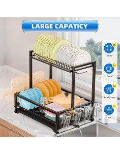 Estante Secar Platos 2 Niveles Simple Trending Acero Inoxidable Negro 2