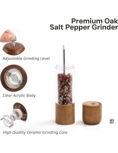 Juego de Molinillos de Sal y Pimienta M JINGMEI 20 cm Madera Roble 2