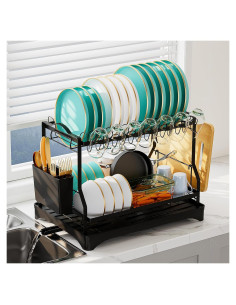 Escurridor de Platos Grande HANLE 2 Niveles Acero Inoxidable Negro