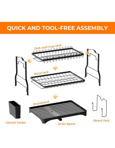 Escurridor de Platos Grande HANLE 2 Niveles Acero Inoxidable Negro 2