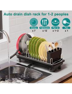 Estante para Secar Platos Junyuan Compacto 1 Nivel Negro 2