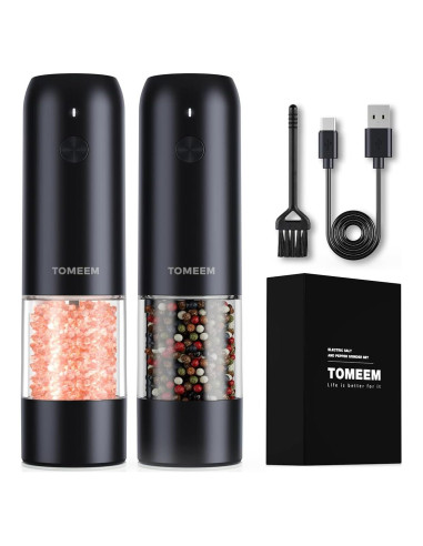 Juego de Molinillos Eléctricos TOMEEM de Sal y Pimienta 46g