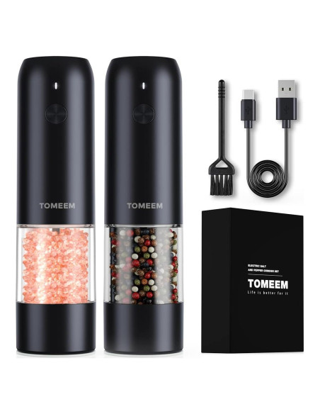 Juego de Molinillos Eléctricos TOMEEM de Sal y Pimienta 46g