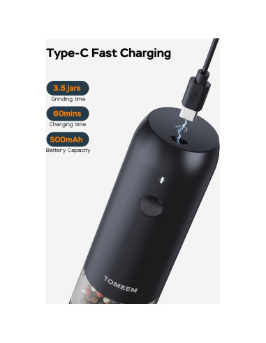 Juego de Molinillos Eléctricos TOMEEM de Sal y Pimienta 46g