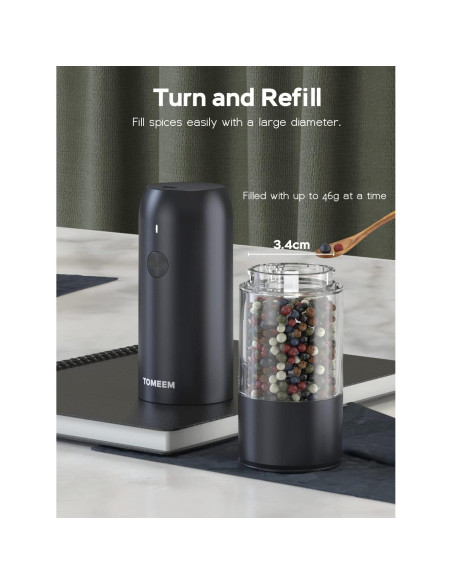 Juego de Molinillos Eléctricos TOMEEM de Sal y Pimienta 46g