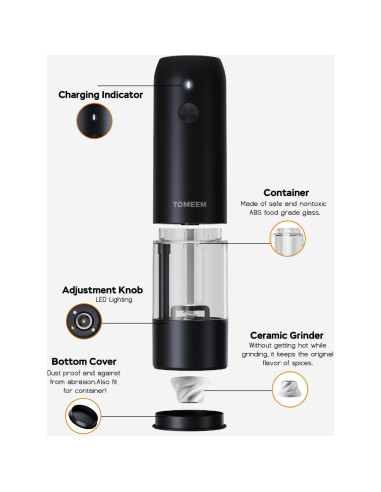 Juego de Molinillos Eléctricos TOMEEM de Sal y Pimienta 46g