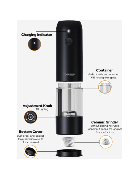 Juego de Molinillos Eléctricos TOMEEM de Sal y Pimienta 46g