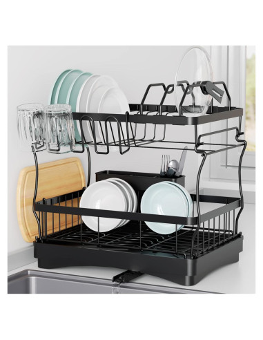 Estante para Secar Platos Aonee 2 Niveles Drenaje Removible
