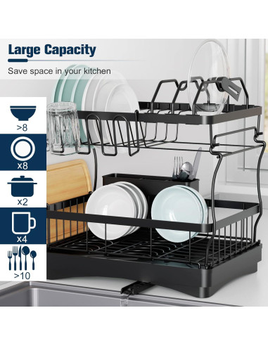 Estante para Secar Platos Aonee 2 Niveles Drenaje Removible