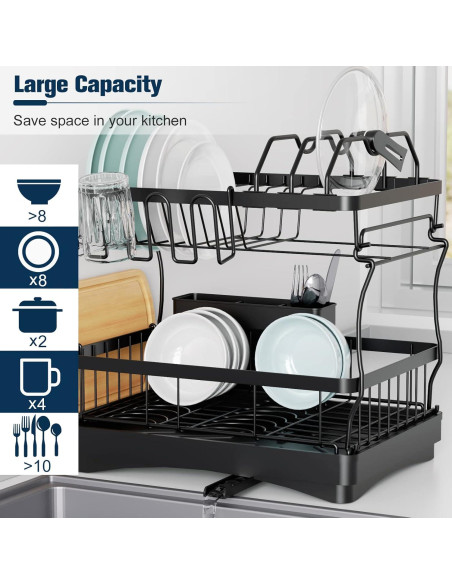Estante para Secar Platos Aonee 2 Niveles Drenaje Removible