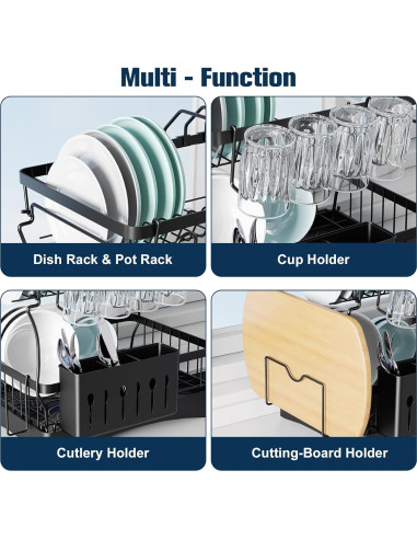 Estante para Secar Platos Aonee 2 Niveles Drenaje Removible