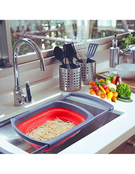 Colador Plegable de Silicona MAUCA 39x26.5cm con 3 Peladores Colador Plegable de Silicona MAUCA 39x26.5cm con 3 Peladores