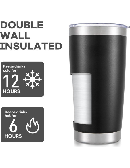 Taza de viaje Orebigo 20 oz acero inoxidable negro aislada