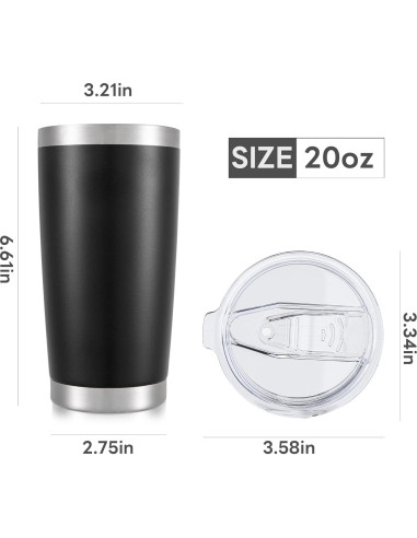 Taza de viaje Orebigo 20 oz acero inoxidable negro aislada