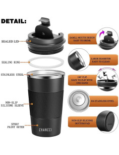 Taza de café de viaje CHANCCI 510ml acero inoxidable aislada 2