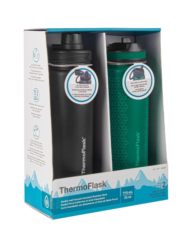 Botellas de Agua Aisladas ThermoFlask 710 ml 2-Pack Acero Inoxidable