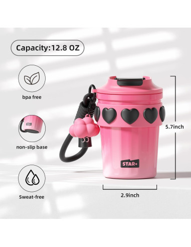 Taza de viaje SDGA+ 355 ml acero inoxidable rosa térmica