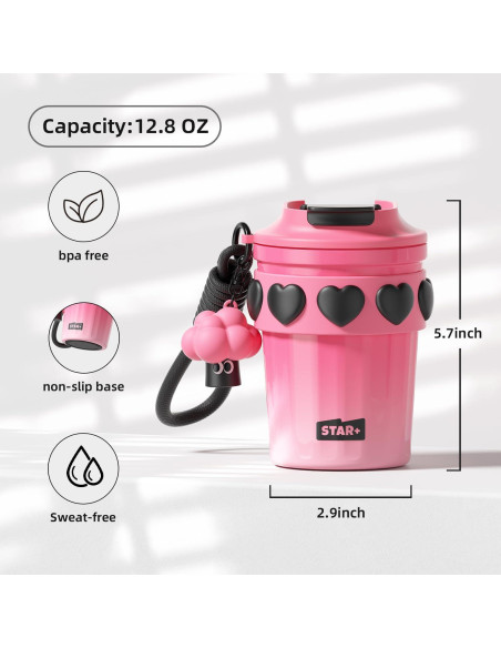 Taza de viaje SDGA+ 355 ml acero inoxidable rosa térmica
