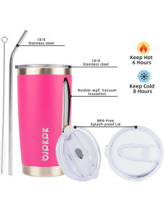 Vaso Aislado BJPKPK 20 oz Acero Inoxidable Rosa con Tapa 2