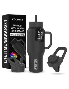 Taza Aislada 36 oz The Coldest Water con Asa y Popote Negro