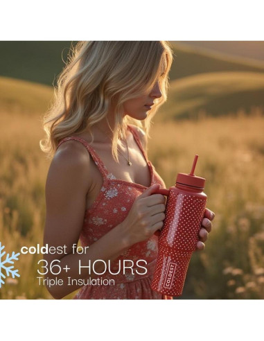 Taza Aislada 36 oz The Coldest Water con Asa y Popote Negro