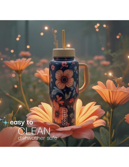 Taza Aislada 36 oz The Coldest Water con Asa y Popote Negro