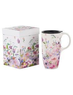 Taza de Cerámica Topadorn Floral 17oz con Tapa y Asa
